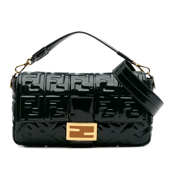 Pre-Loved Fendi Large Zucca Embossed Patent Baguette Satchel - Picture 1 of 12